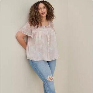 NWT Torrid 4x Pink Tie Dye Clip Dot Chiffon Blouse Sleeveless Ruffle Button Top